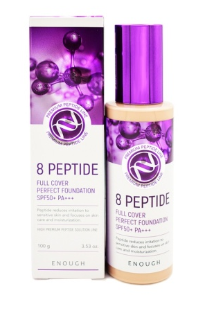 ENOUGH 8 Peptide Full Cover Perfect Foundation SPF50+ PA+++ #21 тон Тональный крем с пептидами (100 мл)